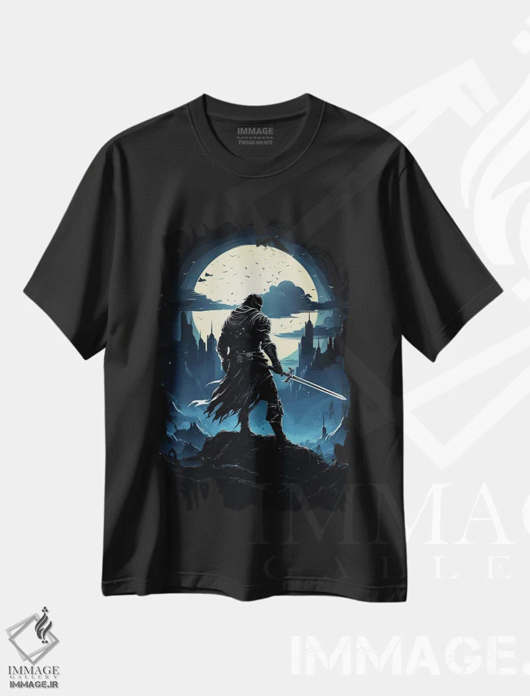 تیشرت مشکی طرح دار سایه روشن شوالیه، هنر دیجیتال اثر دورو آرت | فروشگاه ایماژ