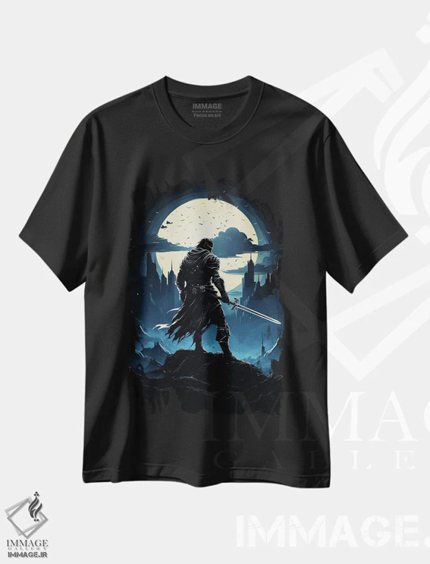 تیشرت مشکی طرح دار سایه روشن شوالیه، هنر دیجیتال اثر دورو آرت | فروشگاه ایماژ