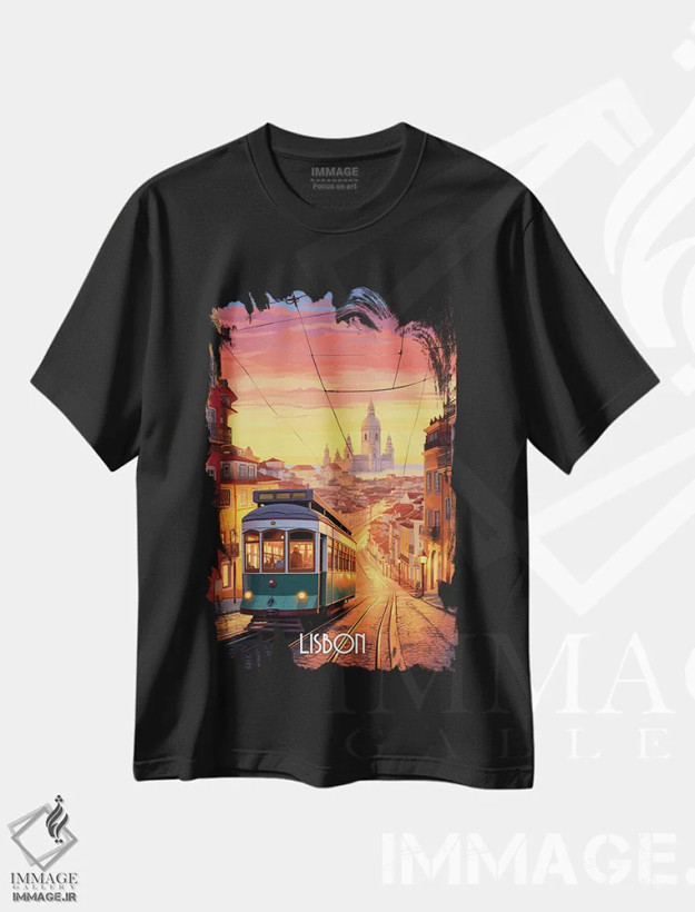 تیشرت مشکی طرح دار شهر لیسبون، هنر دیجیتال اثر دورو آرت | فروشگاه ایماژ