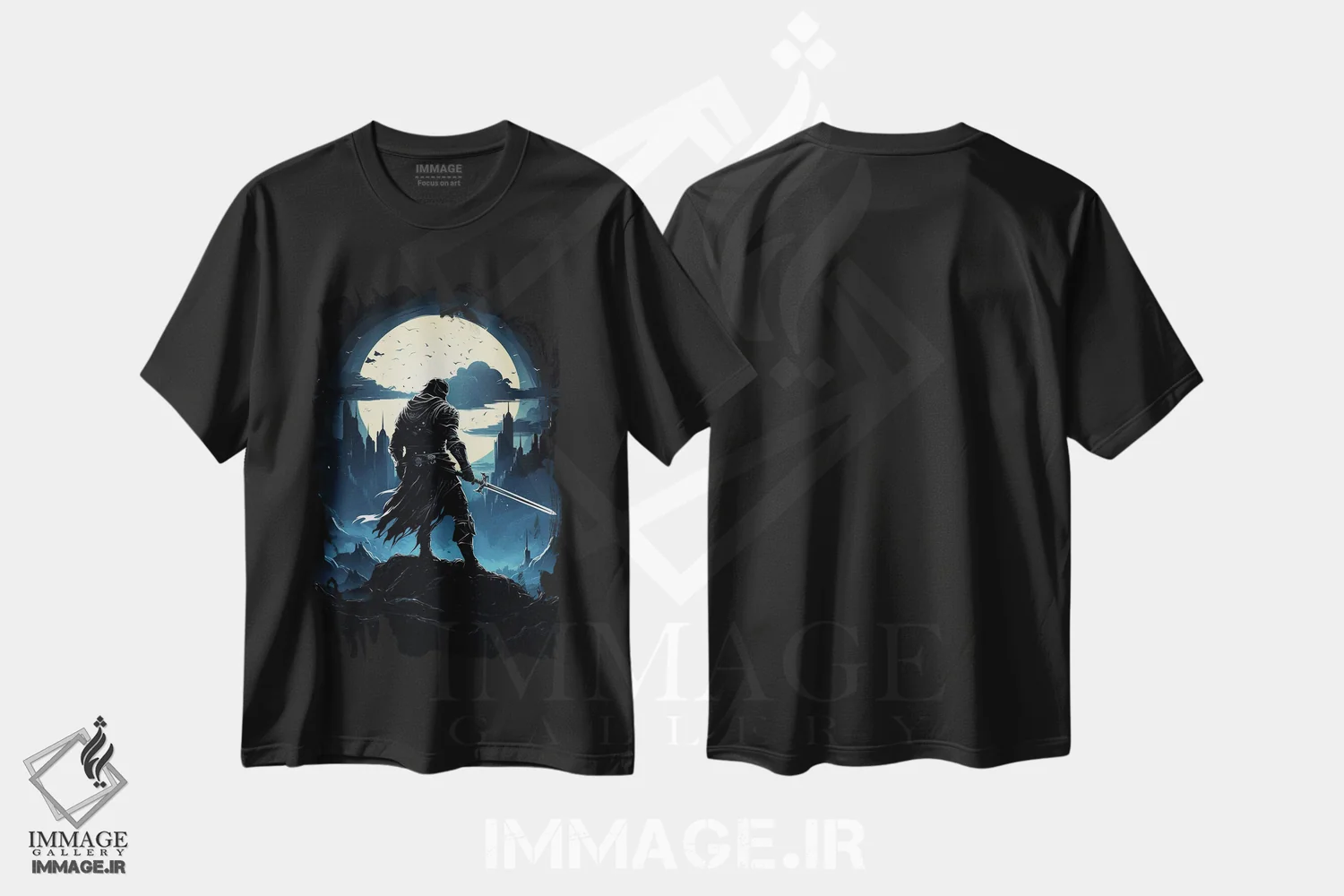 تیشرت مشکی طرح دار سایه روشن شوالیه، هنر دیجیتال اثر دورو آرت | فروشگاه ایماژ
