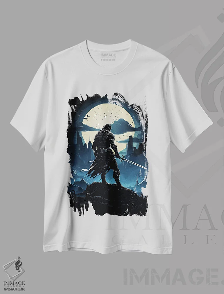 تیشرت سفید طرح دار سایه روشن شوالیه، هنر دیجیتال اثر دورو آرت | immage.ir