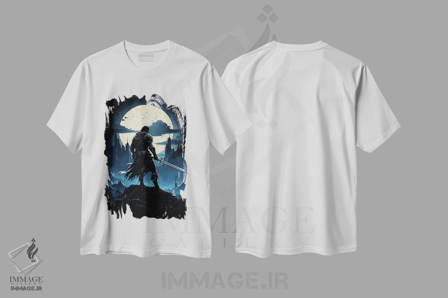 تیشرت سفید طرح دار سایه روشن شوالیه، هنر دیجیتال اثر دورو آرت | immage.ir
