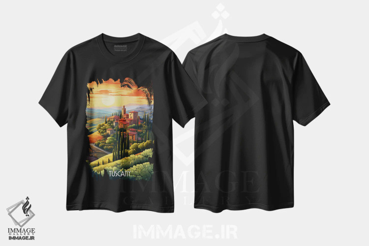 تیشرت مشکی طرح دار توسکانی ایتالیا، هنر دیجیتال اثر دورو آرت | فروشگاه ایماژ
