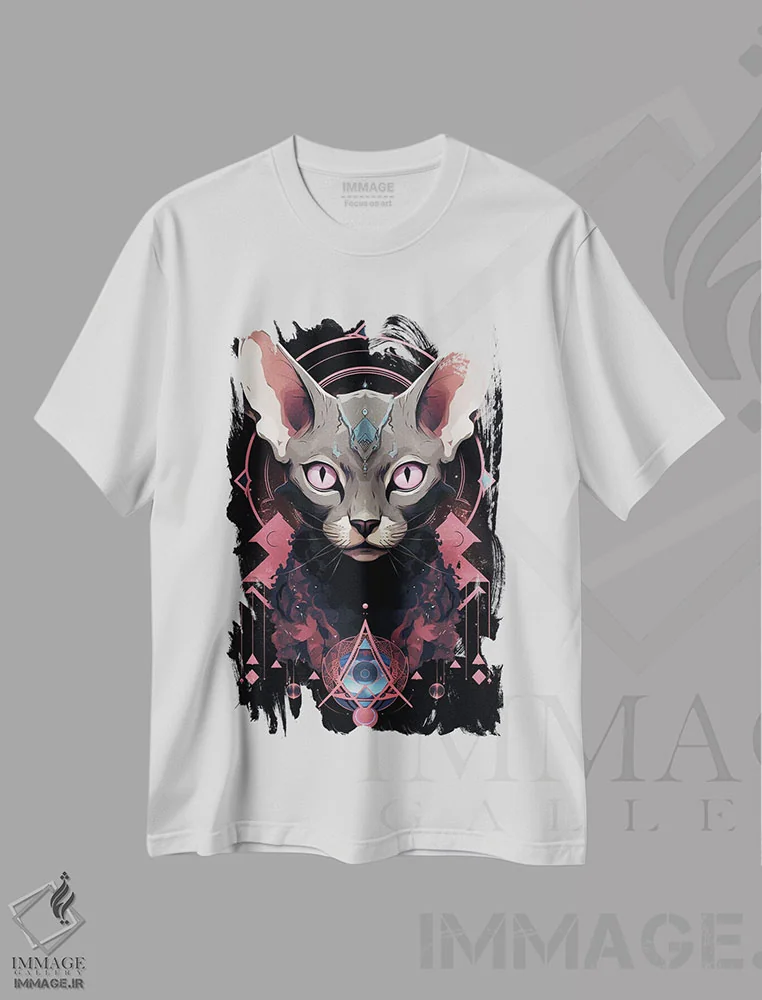 تیشرت سفید طرح دار گربه فانتزی II، دکوراسیون جایگزین اثر دورو آرت | immage.ir