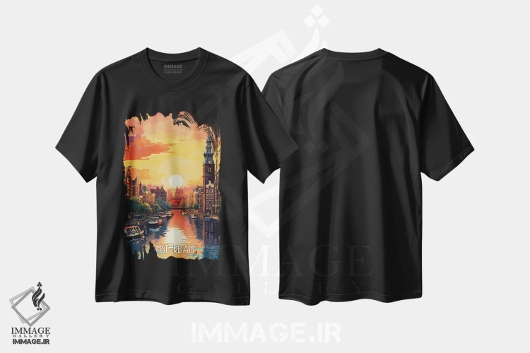 تیشرت مشکی طرح دار شهر آمستردام، هنر دیجیتال اثر دورو آرت | immage.ir