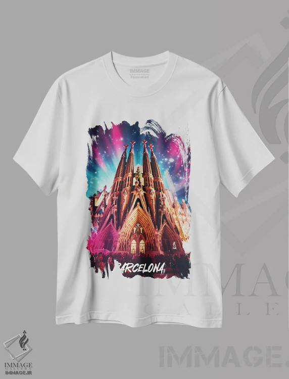 تیشرت سفید طرح دار بارسلون فانتزی، هنر دیجیتال اثر دورو آرت | immage.ir