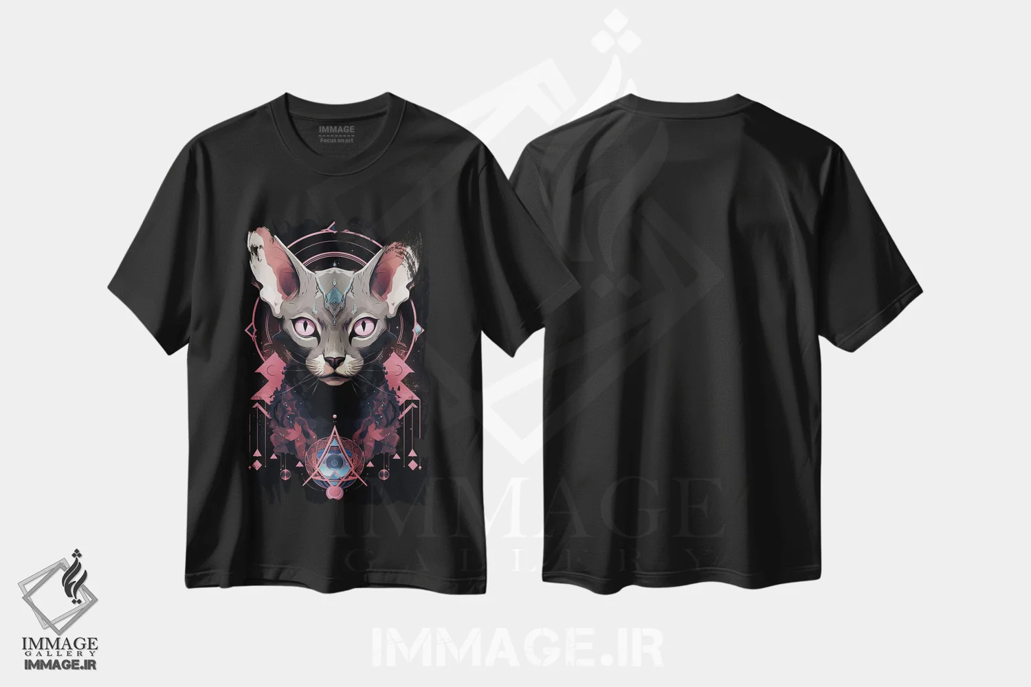 تیشرت مشکی طرح دار گربه فانتزی II، دکوراسیون جایگزین اثر دورو آرت | فروشگاه ایماژ