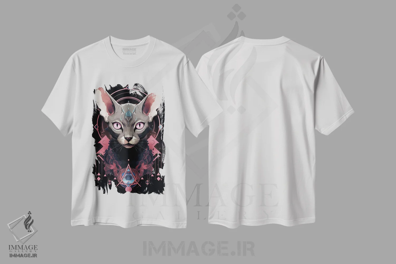 تیشرت سفید طرح دار گربه فانتزی II، دکوراسیون جایگزین اثر دورو آرت | immage.ir