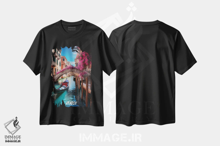 تیشرت مشکی طرح دار فانتزی ونیز، هنر دیجیتال اثر دورو آرت | فروشگاه ایماژ