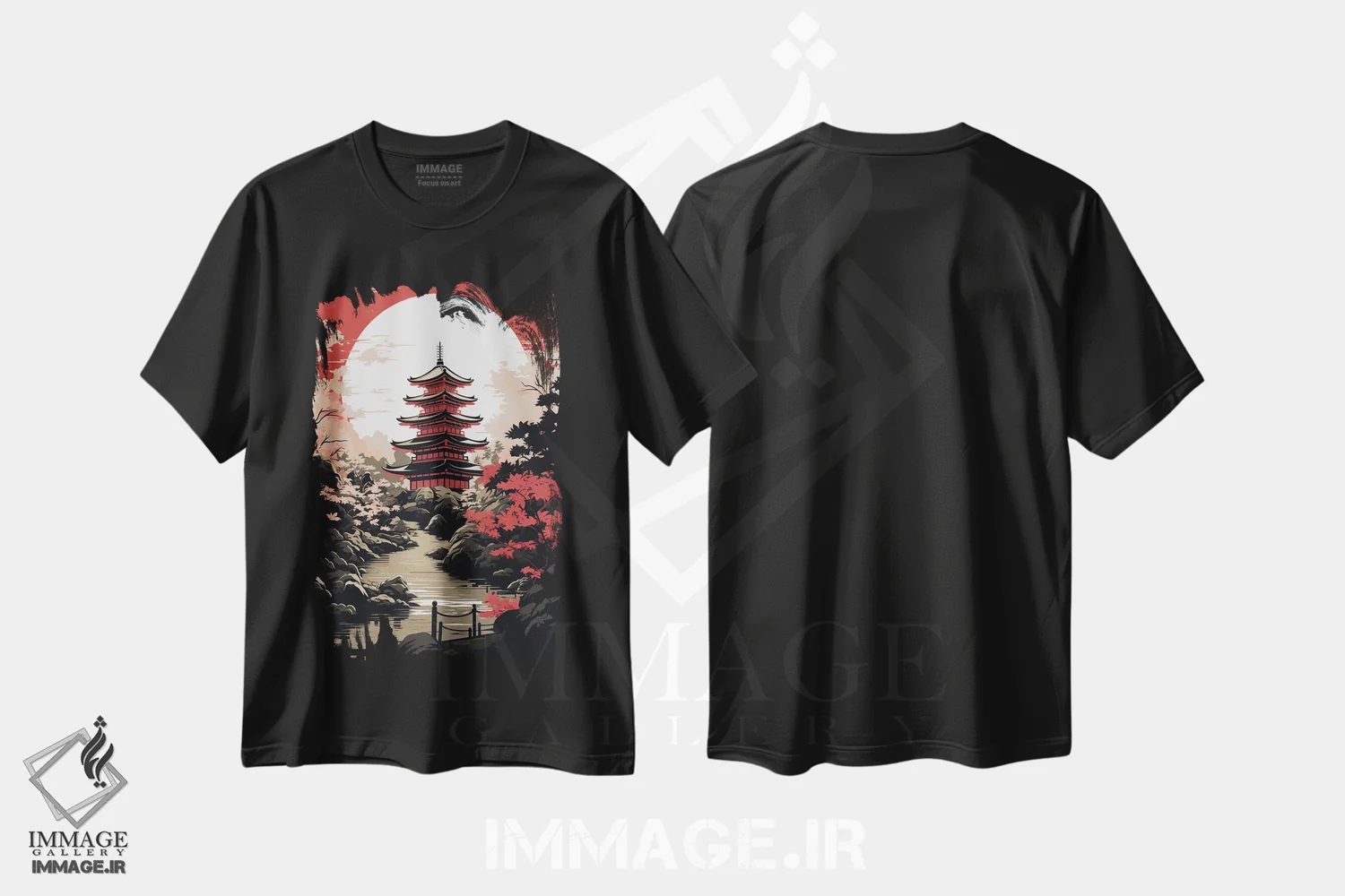 تیشرت مشکی طرح دار پاگودای ژاپنی، دکور آسیایی اثر دورو آرت | immage.ir