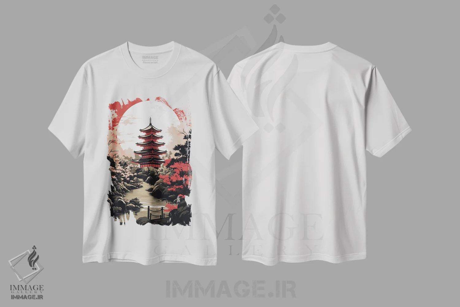 تیشرت سفید طرح دار پاگودای ژاپنی، دکور آسیایی اثر دورو آرت | فروشگاه ایماژ
