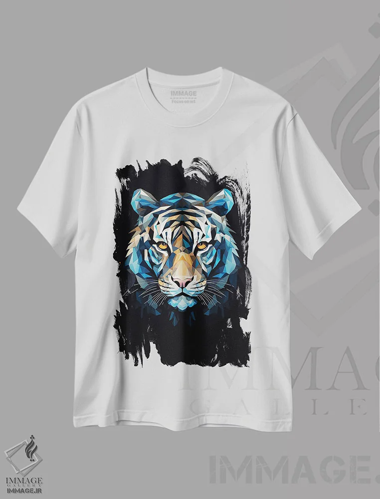 تیشرت سفید طرح دار ببر پلی آرت، تزئینی اثر دورو آرت | فروشگاه ایماژ
