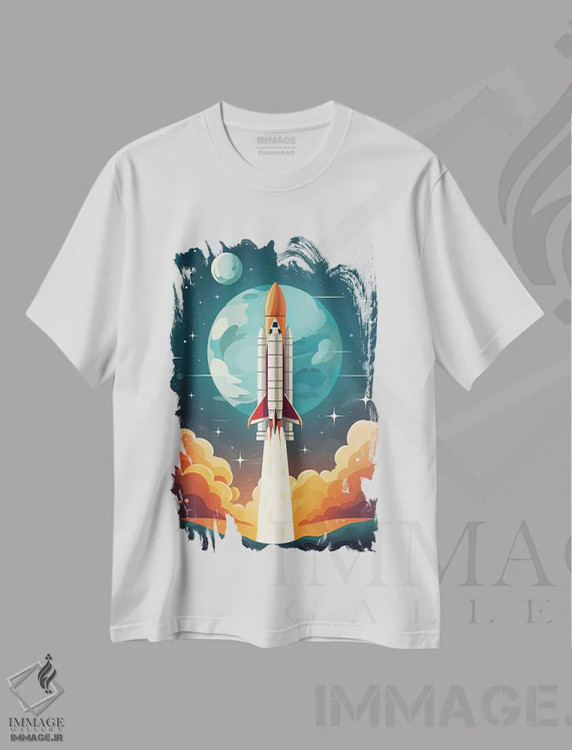 تیشرت سفید طرح دار موشک فضایی IV، تزئینی اثر دورو آرت | فروشگاه ایماژ