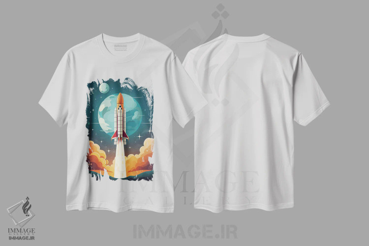تیشرت سفید طرح دار موشک فضایی IV، تزئینی اثر دورو آرت | فروشگاه ایماژ