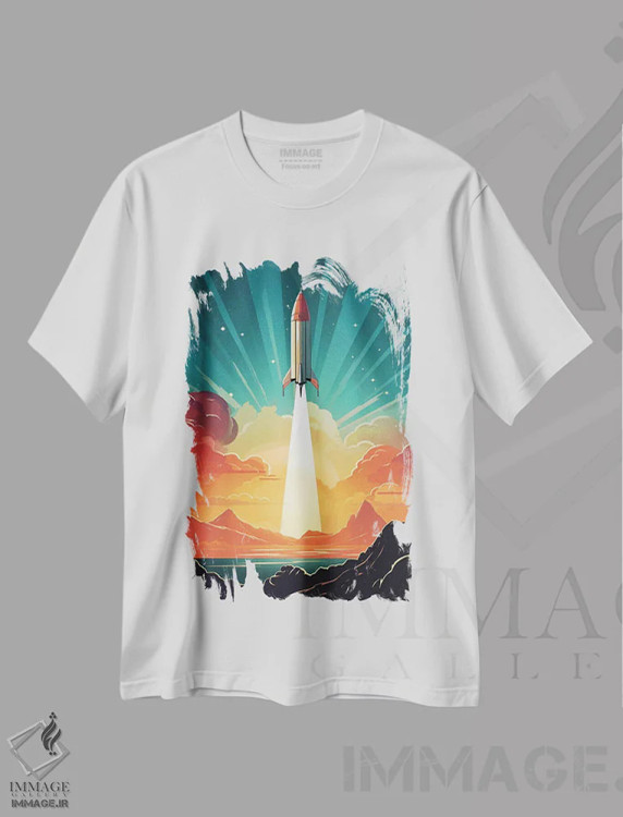 تیشرت سفید طرح دار موشک فضایی، تزئینی اثر دورو آرت | immage.ir