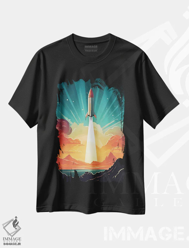 تیشرت مشکی طرح دار موشک فضایی، تزئینی اثر دورو آرت | فروشگاه ایماژ