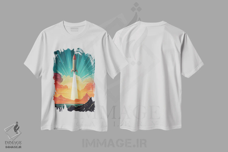 تیشرت سفید طرح دار موشک فضایی، تزئینی اثر دورو آرت | immage.ir