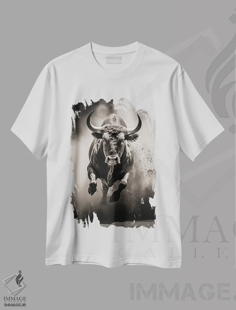 تیشرت سفید طرح دار گاو مشکی، هنر دیجیتال سیاه و سفید اثر دورو آرت | فروشگاه ایماژ