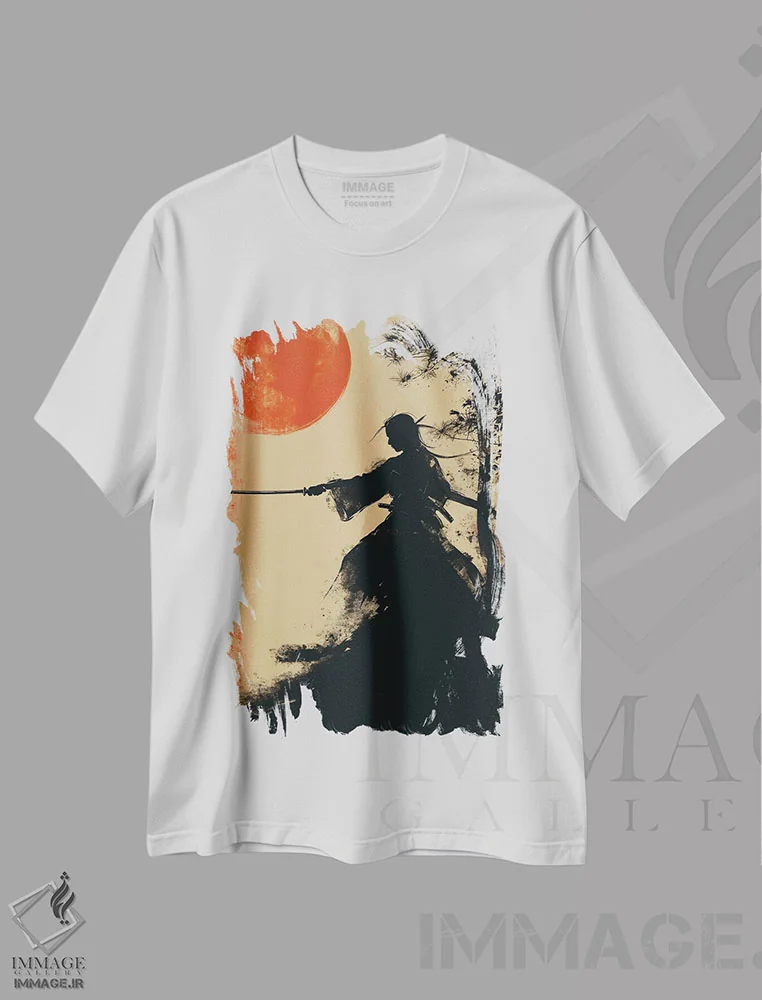 تیشرت سفید طرح دار غروب سامورایی II، دکور آسیایی اثر دورو آرت | immage.ir