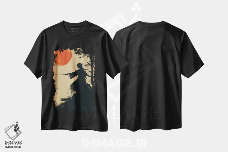 تیشرت مشکی طرح دار غروب سامورایی II، دکور آسیایی اثر دورو آرت | فروشگاه ایماژ