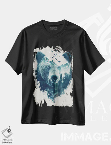 تیشرت مشکی طرح دار خرس دابل اکسپوژر، تزئینی اثر دورو آرت | فروشگاه ایماژ