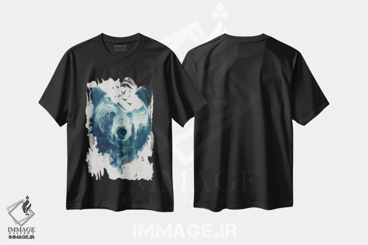 تیشرت مشکی طرح دار خرس دابل اکسپوژر، تزئینی اثر دورو آرت | فروشگاه ایماژ