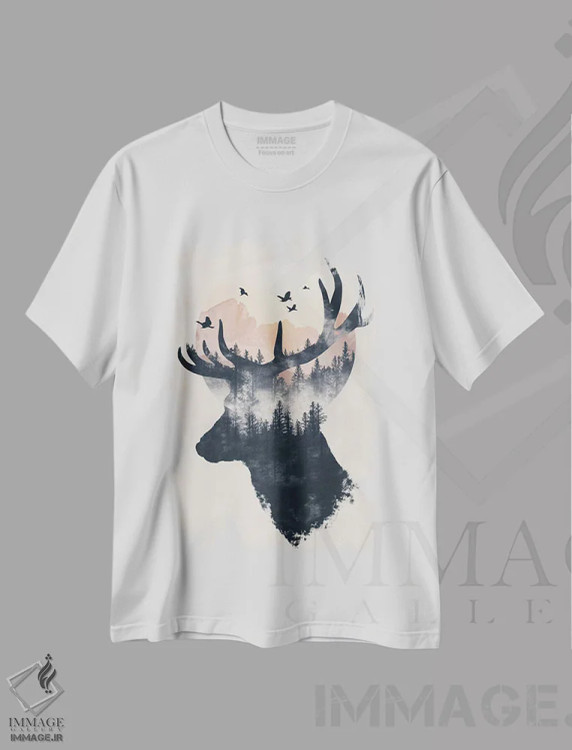 تیشرت سفید طرح دار گوزن دابل اکسپوژر، تزئینی اثر دورو آرت | فروشگاه ایماژ