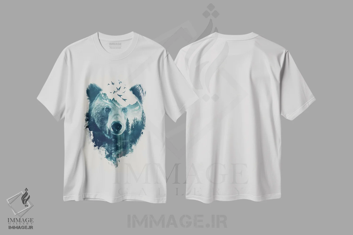 تیشرت سفید طرح دار خرس دابل اکسپوژر، تزئینی اثر دورو آرت | immage.ir