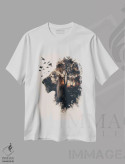 تیشرت سفید طرح دار شیر دابل اکسپوژر، تزئینی اثر دورو آرت | immage.ir