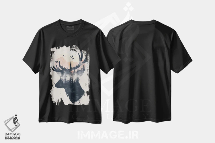 تیشرت مشکی طرح دار گوزن دابل اکسپوژر، تزئینی اثر دورو آرت | immage.ir
