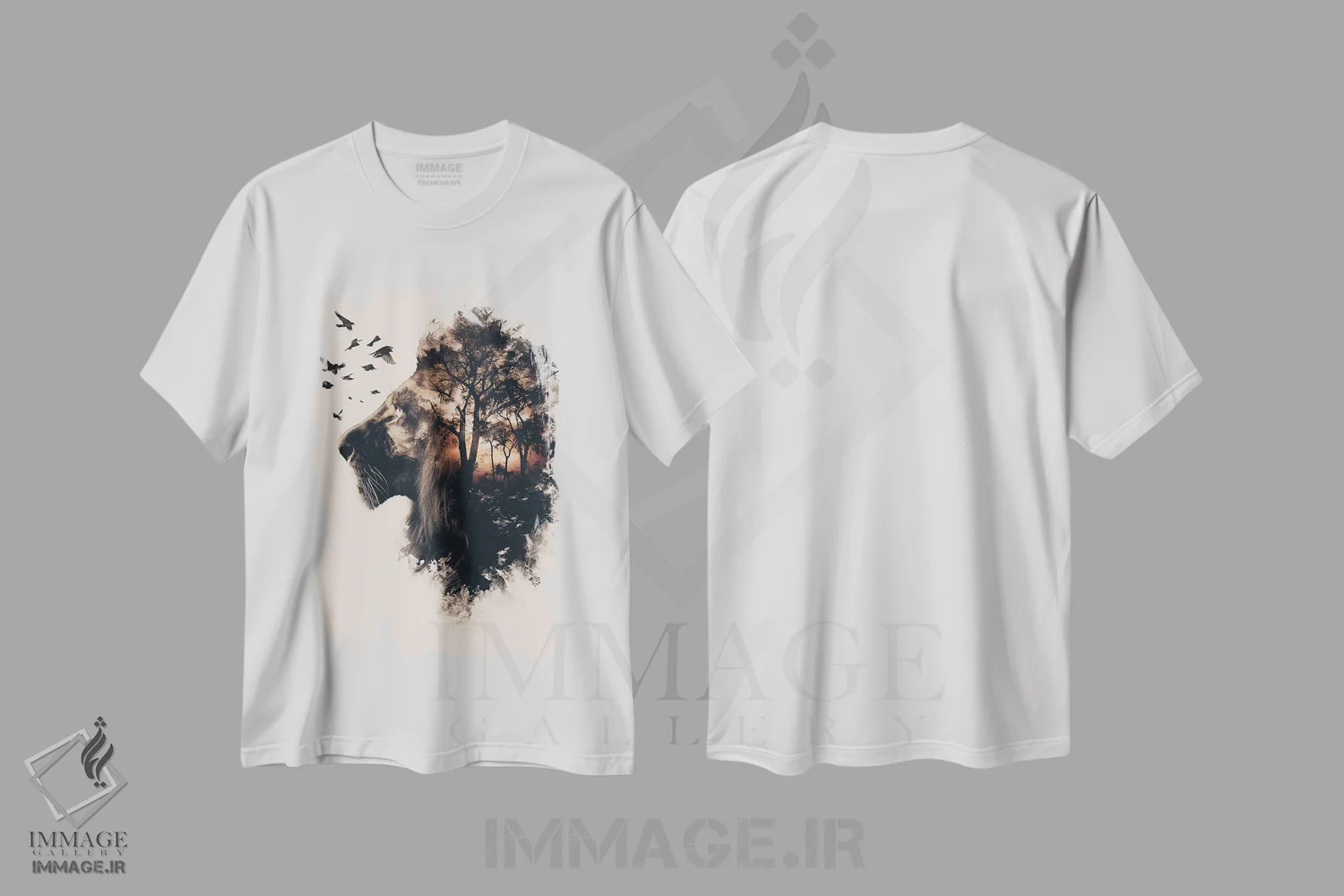 تیشرت سفید طرح دار شیر دابل اکسپوژر، تزئینی اثر دورو آرت | immage.ir