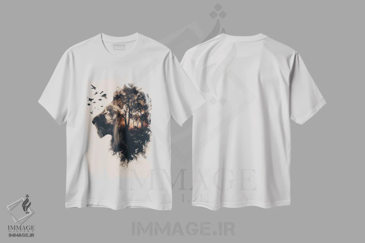 تیشرت سفید طرح دار شیر دابل اکسپوژر، تزئینی اثر دورو آرت | immage.ir