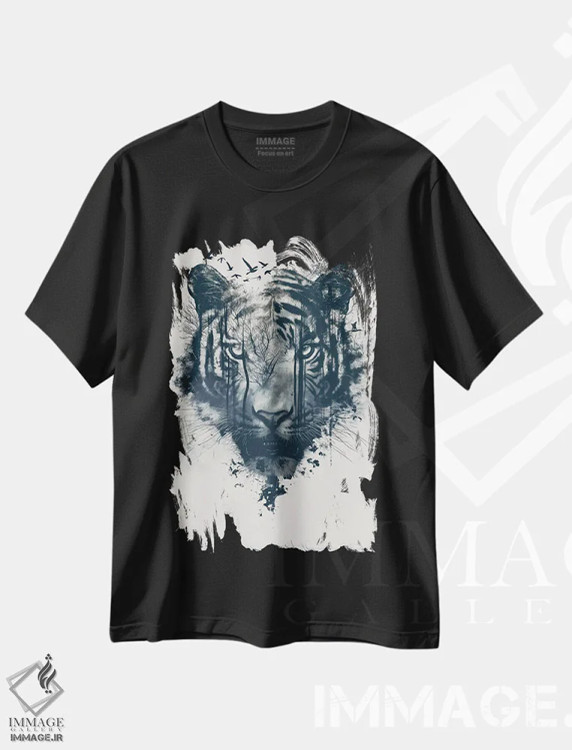 تیشرت مشکی طرح دار ببر دابل اکسپوژر، تزئینی اثر دورو آرت | فروشگاه ایماژ