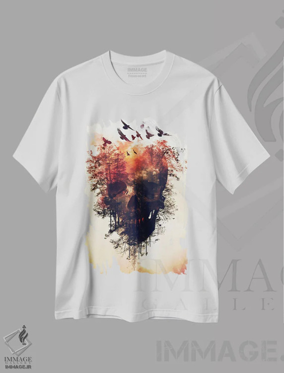تیشرت سفید طرح دار جمجمه دابل اکسپوژر، دکوراسیون جایگزین اثر دورو آرت | فروشگاه ایماژ