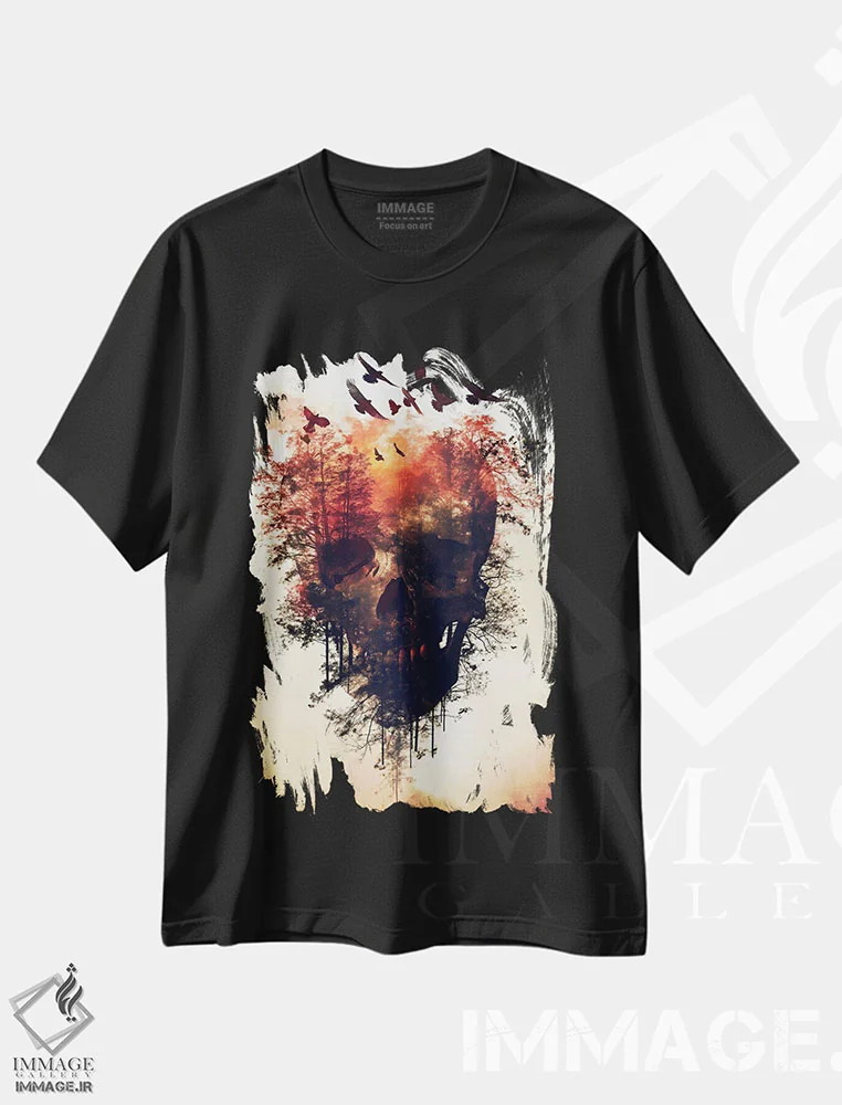 تیشرت مشکی طرح دار جمجمه دابل اکسپوژر، دکوراسیون جایگزین اثر دورو آرت | immage.ir