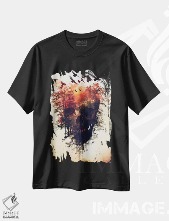 تیشرت مشکی طرح دار جمجمه دابل اکسپوژر، دکوراسیون جایگزین اثر دورو آرت | immage.ir