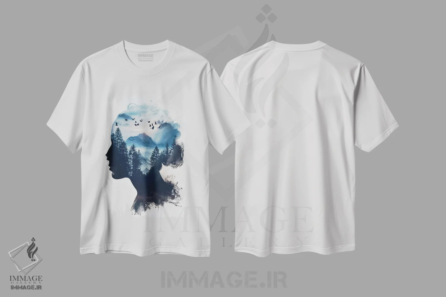 تیشرت سفید طرح دار زن دابل اکسپوژر، تزئینی اثر دورو آرت | فروشگاه ایماژ