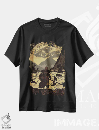 تیشرت مشکی طرح دار جنگجوی وایکینگ III، دکوراسیون جایگزین اثر دورو آرت | فروشگاه ایماژ