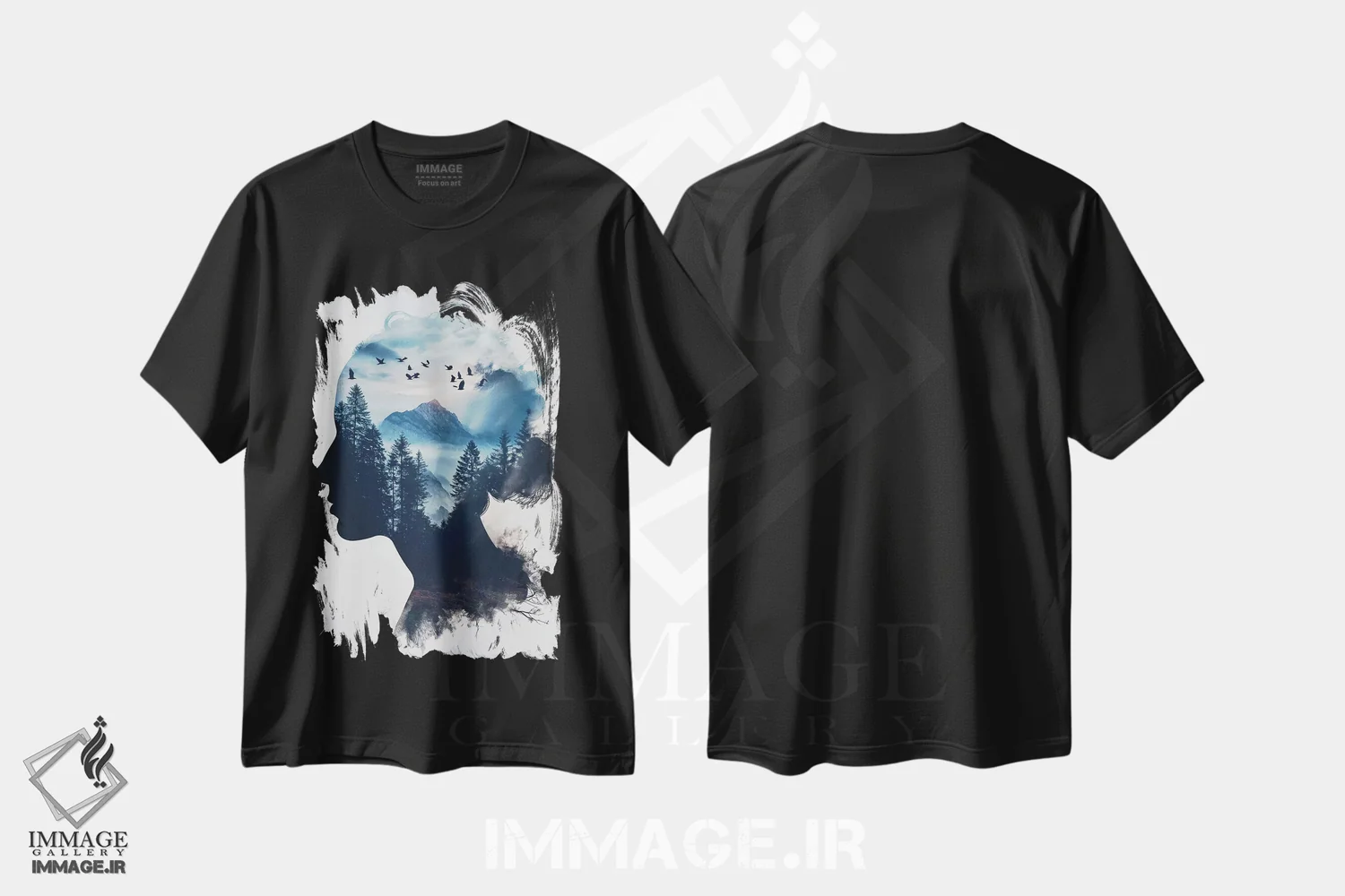 تیشرت مشکی طرح دار زن دابل اکسپوژر، تزئینی اثر دورو آرت | immage.ir