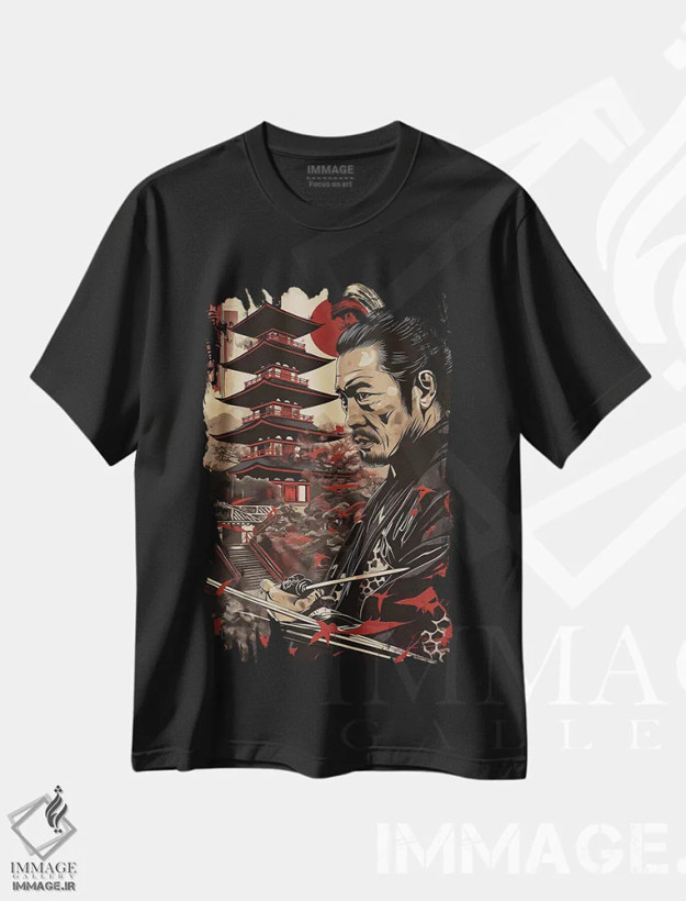 تیشرت مشکی طرح دار جنگجوی سامورایی IV، دکوراسیون جایگزین اثر دورو آرت | فروشگاه ایماژ
