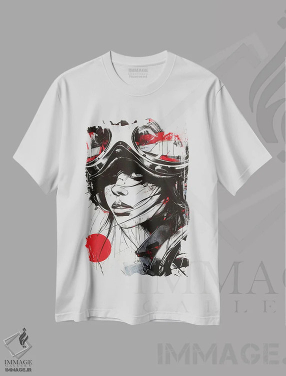 تیشرت سفید طرح دار خلبان زن با جوهر سیاه، دکوراسیون جایگزین اثر دورو آرت | فروشگاه ایماژ