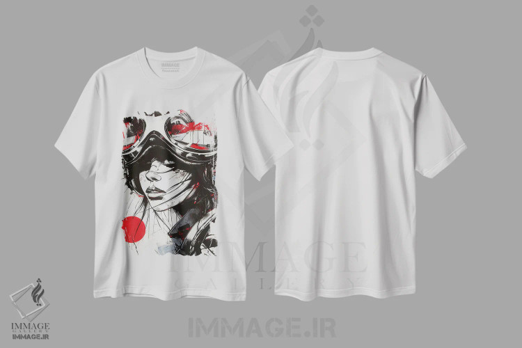 تیشرت سفید طرح دار خلبان زن با جوهر سیاه، دکوراسیون جایگزین اثر دورو آرت | فروشگاه ایماژ