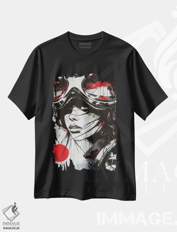 تیشرت مشکی طرح دار خلبان زن با جوهر سیاه، دکوراسیون جایگزین اثر دورو آرت | immage.ir