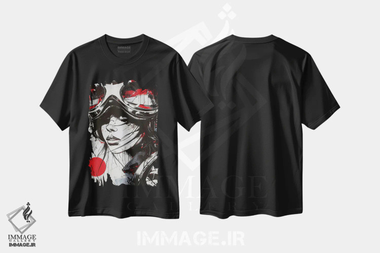 تیشرت مشکی طرح دار خلبان زن با جوهر سیاه، دکوراسیون جایگزین اثر دورو آرت | immage.ir