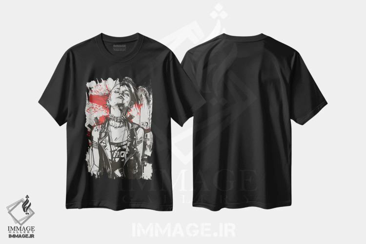 تیشرت مشکی طرح دار زن پانک با جوهر سیاه، دکوراسیون جایگزین اثر دورو آرت | immage.ir