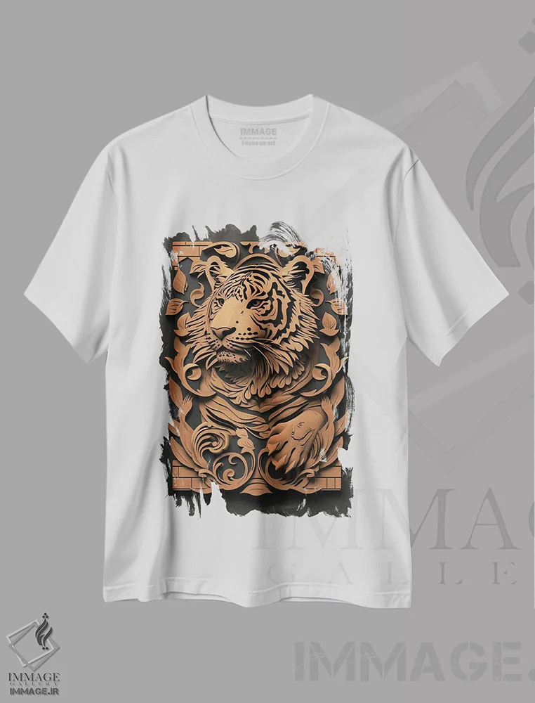 تیشرت سفید طرح دار ببر سه بعدی، دکور معاصر اثر دورو آرت | immage.ir