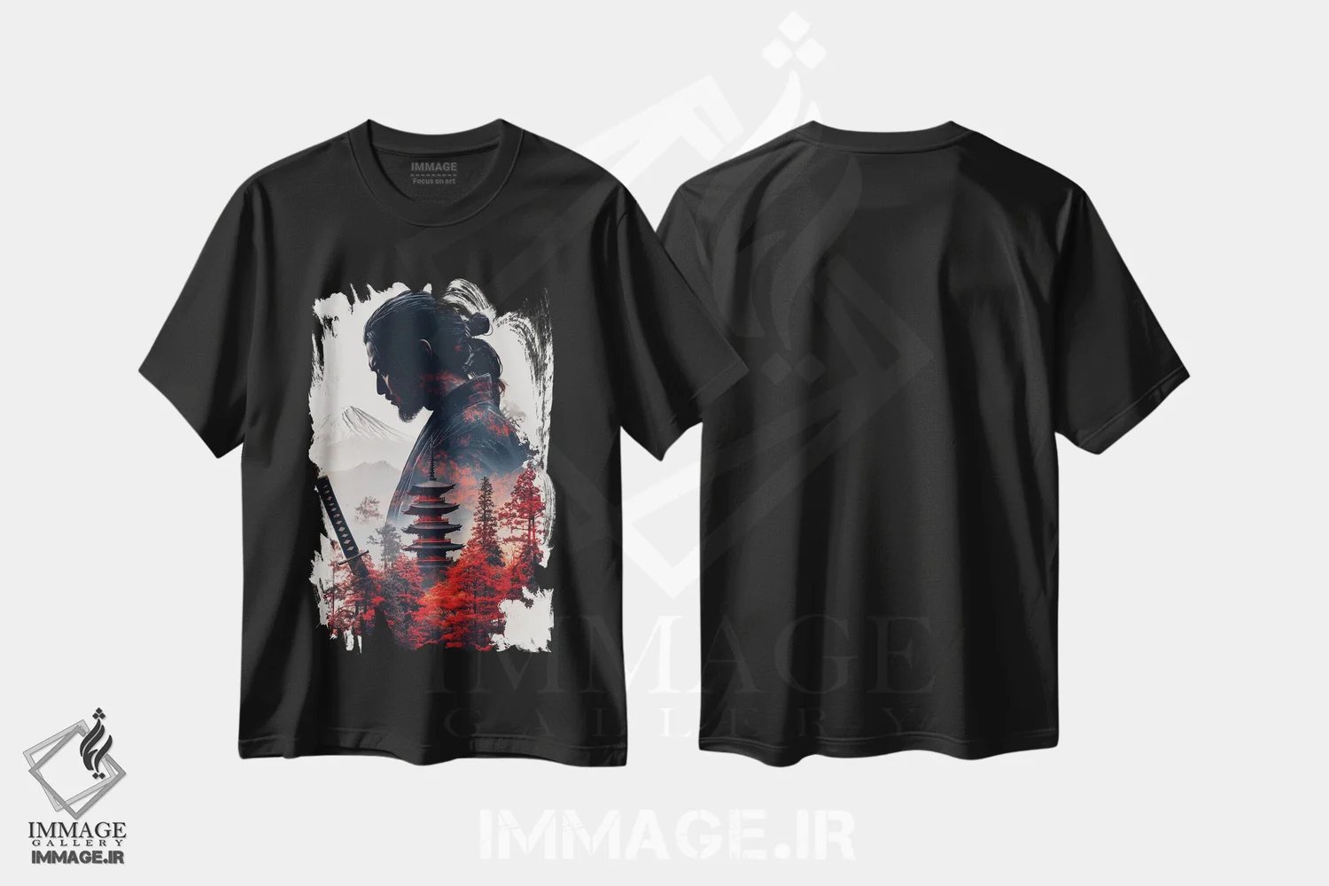 تیشرت مشکی طرح دار قدیس شمشیرزن، دکور آسیایی اثر دورو آرت | immage.ir