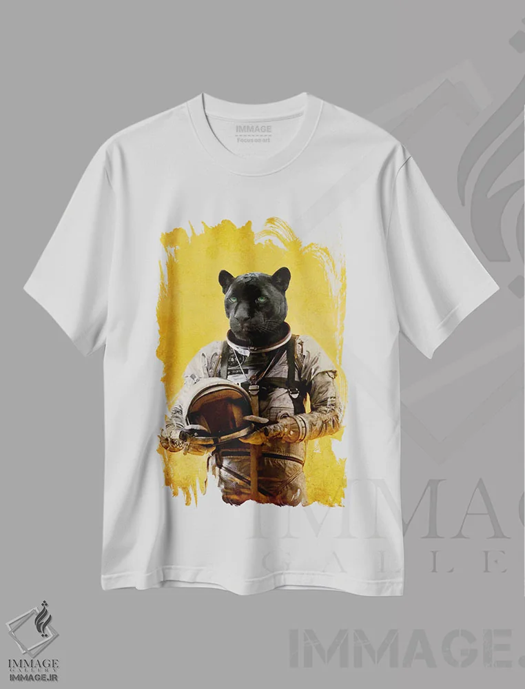 تیشرت سفید طرح دار جگوار فضایی اثر دورو آرت | فروشگاه ایماژ