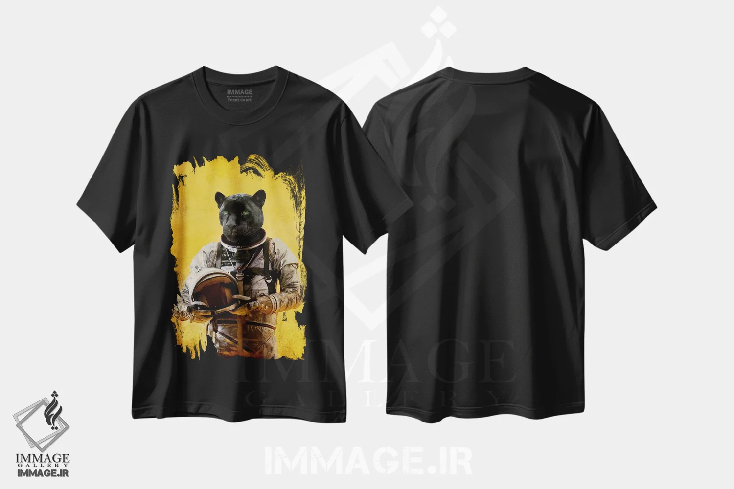 تیشرت مشکی طرح دار جگوار فضایی اثر دورو آرت | immage.ir
