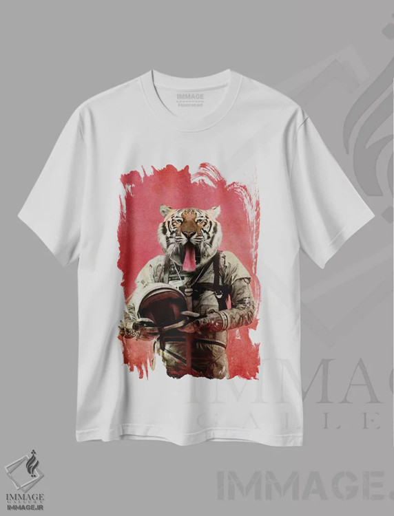 تیشرت سفید طرح دار ببر فضایی اثر دورو آرت | فروشگاه ایماژ
